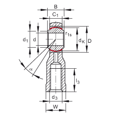 桿端軸承 GIKSL12-PS, 根據(jù) DIN ISO 12 240-4 標(biāo)準(zhǔn)，特種鋼材料，帶左旋內(nèi)螺紋，免維護(hù)