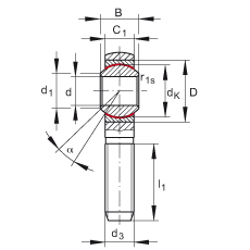 桿端軸承 GAKSR6-PS, 根據(jù) DIN ISO 12 240-4 標(biāo)準(zhǔn)，特種鋼材料，帶右旋外螺紋，免維護(hù)