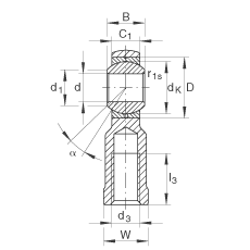 桿端軸承 GIKR6-PB, 根據(jù) DIN ISO 12 240-4 標(biāo)準(zhǔn)，帶右旋內(nèi)螺紋，需維護(hù)