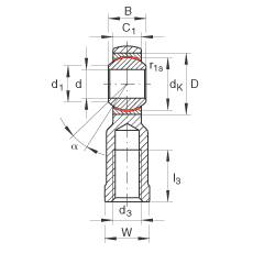 桿端軸承 GIKL12-PW, 根據(jù) DIN ISO 12 240-4 標(biāo)準(zhǔn)，帶左旋內(nèi)螺紋，需維護(hù)