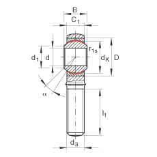 桿端軸承 GAKR5-PW, 根據(jù) DIN ISO 12 240-4 標(biāo)準(zhǔn)，帶右旋外螺紋，需維護