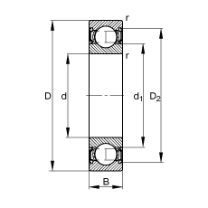 深溝球軸承 6020-2RSR, 根據(jù) DIN 625-1 標(biāo)準(zhǔn)的主要尺寸, 兩側(cè)唇密封