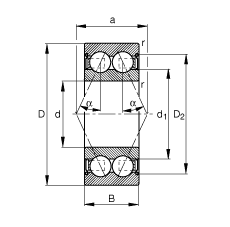 角接觸球軸承 3809-B-2Z-TVH, 雙列，雙側間隙密封，接觸角 α = 25°