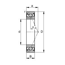 主軸軸承 HSS71904-E-T-P4S, 調(diào)節(jié)，成對安裝，接觸角 α = 25°，兩側(cè)唇密封，非接觸，限制公差