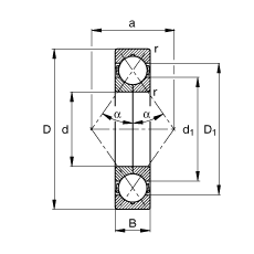 四點(diǎn)接觸球軸承 QJ310-MPA, 根據(jù) DIN 628-4 標(biāo)準(zhǔn)的主要尺寸, 可分離, 剖分內(nèi)圈