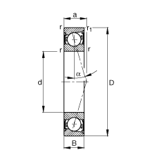 主軸軸承 B7015-C-2RSD-T-P4S, 調(diào)節(jié)，成對安裝，接觸角 α = 15°，兩側(cè)唇密封，非接觸，加嚴(yán)公差