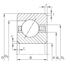 薄截面軸承 CSEF075, 角接觸球軸承，類型E，運行溫度 -54°C 到 +120°C