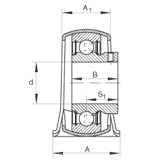 直立式軸承座單元 PBY25, 鋼板軸承座，內(nèi)圈帶平頭螺釘?shù)耐馇蛎媲蜉S承，P 型密封