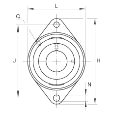 軸承座單元 PCJTY25-N, 帶兩個(gè)螺栓孔的法蘭的軸承座單元，鑄鐵， 內(nèi)圈帶平頭螺釘， P 型密封