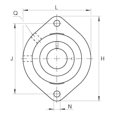 軸承座單元 GLCTE40, 帶兩個螺栓孔的法蘭的軸承座單元，鑄鐵，偏心鎖圈，P 型密封