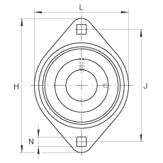 軸承座單元 RATY17, 帶兩個螺栓孔的法蘭的軸承座單元，鋼板， 內(nèi)圈帶平頭螺釘， P型密封