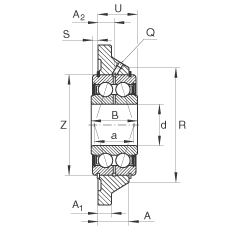 軸承座單元 PCCJ25, 帶四個螺栓孔的法蘭的軸承座單元，鑄鐵，雙列角接觸球軸承，P 型密封