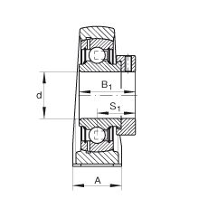 直立式軸承座單元 PAK50, 鑄鐵軸承座，外球面球軸承，根據(jù) ABMA 15 - 1991, ABMA 14 - 1991, ISO3228 帶有偏心緊定環(huán)