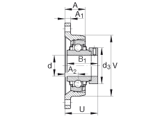 軸承座單元 RCJT2-3/16, 對(duì)角法蘭軸承座單元，鑄鐵，根據(jù) ABMA 15 - 1991, ABMA 14 - 1991, ISO3228 帶有偏心緊定環(huán)，R型密封，英制