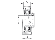 直立式軸承座單元 PAKY1-1/4, 鑄鐵軸承座，外球面球軸承，根據(jù) ABMA 15 - 1991, ABMA 14 - 1991, ISO3228 內(nèi)圈帶有平頭螺栓，英制