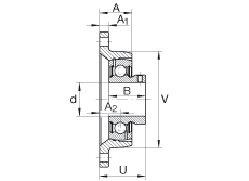 軸承座單元 PCJTY5/8, 對(duì)角法蘭軸承座單元，鑄鐵，根據(jù) ABMA 15 - 1991, ABMA 14 - 1991, ISO3228 內(nèi)圈帶有平頭螺栓，P型密封，英制